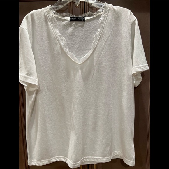SHEIN Tops - Shein S White Top with lace neck line